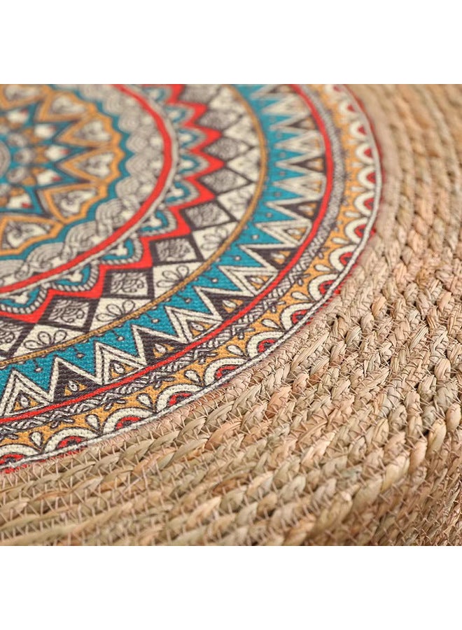 يُسلِّم Rattan Ottoman with Handwoven Natural Fiber Seat for Living Room and Bedroom, Versatile Footstool (مقعد من الألياف الطبيعية لغرفة المعيشة وغرفة النوم) - Image 3