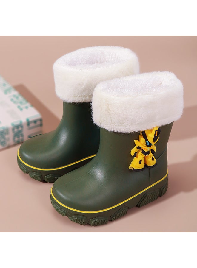 Cartoon Robot Kidsren's Rain Boots For Men And Women, Wear-resistant, Velvet, Warm, Non-slip School Water Shoes, Rain Boots For Big Kidsren And Small Kidsren