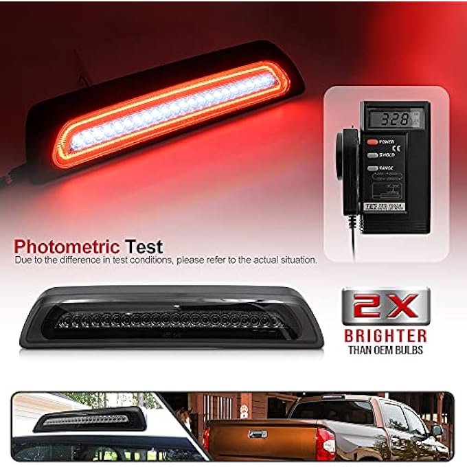 Mingrui test مصباح فرامل خلفي LED أحمر أبيض بعدسة مدخنة لسيارة تويوتا تندرا 2007-2021 مع ميزة ستروب مصباح خلفي للشحن مصباح فرامل عالي التركيب من OEM - Image 5