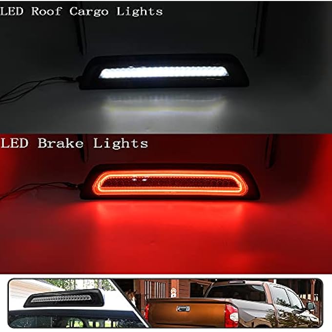 Mingrui test مصباح فرامل خلفي LED أحمر أبيض بعدسة مدخنة لسيارة تويوتا تندرا 2007-2021 مع ميزة ستروب مصباح خلفي للشحن مصباح فرامل عالي التركيب من OEM - Image 3