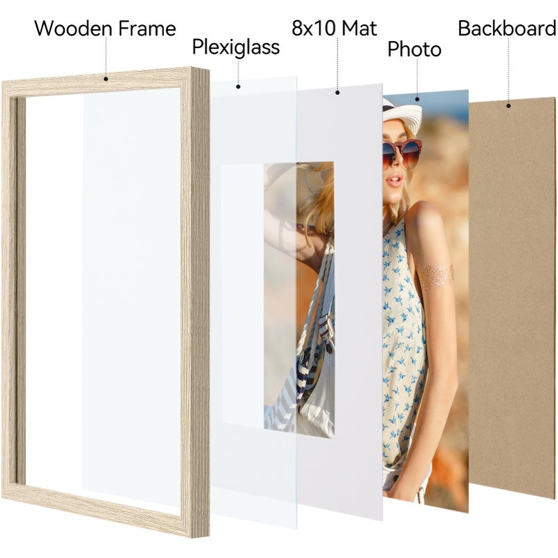Vittanly 11x14 Picture Frame, Engineered Wood with Shatter Resistant Plexiglass, Display Pictures 8x10 with Mat or 11x14 without Mat, Photo Frame for Wall Mounting, Light Natural, 1 Pack - Image 2