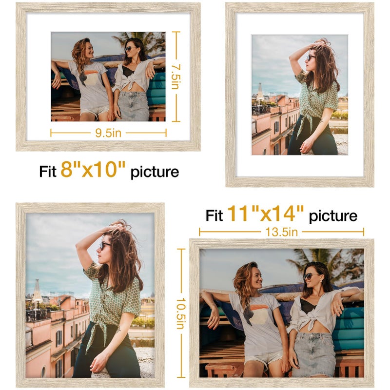 Vittanly 11x14 Picture Frame, Engineered Wood with Shatter Resistant Plexiglass, Display Pictures 8x10 with Mat or 11x14 without Mat, Photo Frame for Wall Mounting, Light Natural, 1 Pack - Image 3