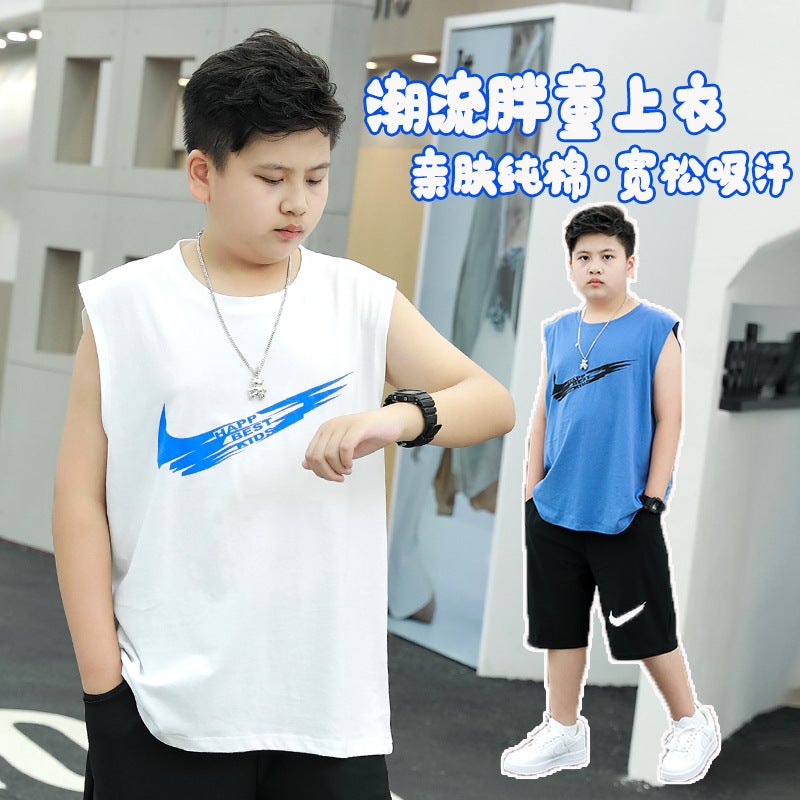 Chubby Children'S Vest Boy'S Summer Wear Thin Large Children'S Plus Size Loose Fat Boys Sleeveless Sweat-Absorbing Pure Cotton T-Shirt - Image 3