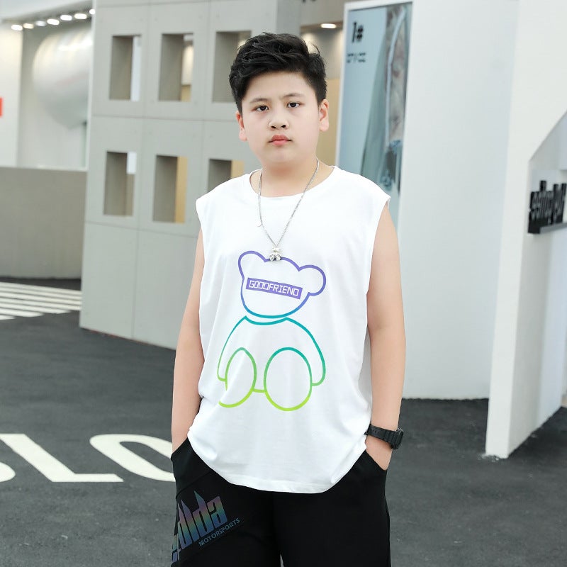 Chubby Children'S Vest Boy'S Summer Wear Thin Large Children'S Plus Size Loose Fat Boys Sleeveless Sweat-Absorbing Pure Cotton T-Shirt - Image 1