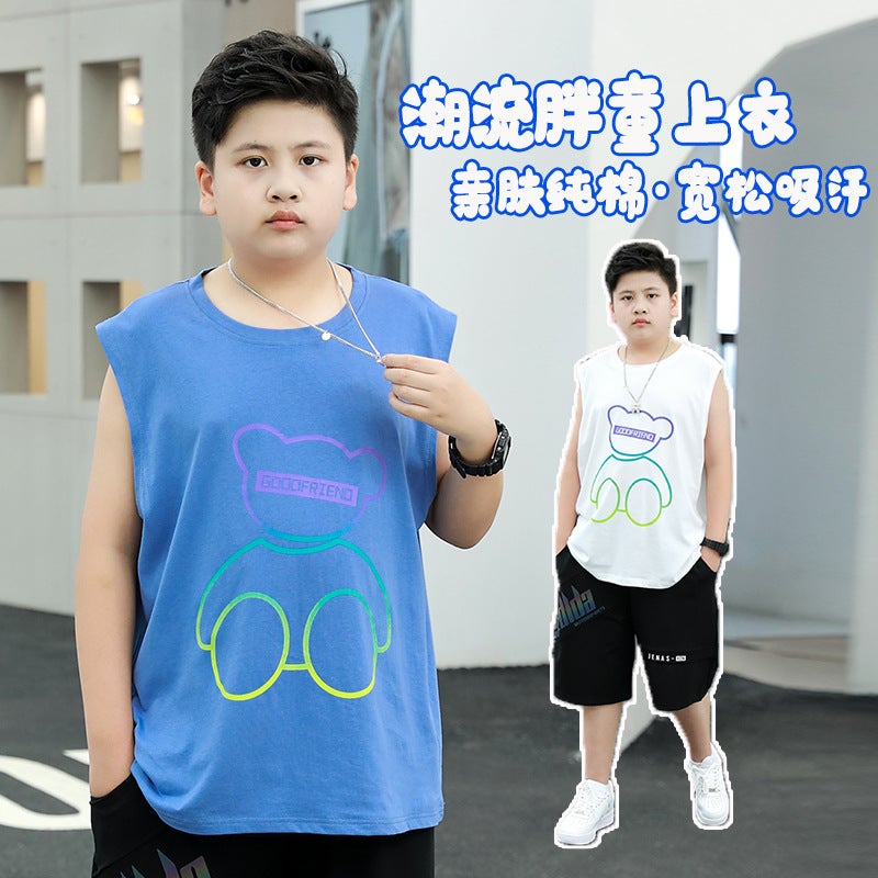Chubby Children'S Vest Boy'S Summer Wear Thin Large Children'S Plus Size Loose Fat Boys Sleeveless Sweat-Absorbing Pure Cotton T-Shirt - Image 5