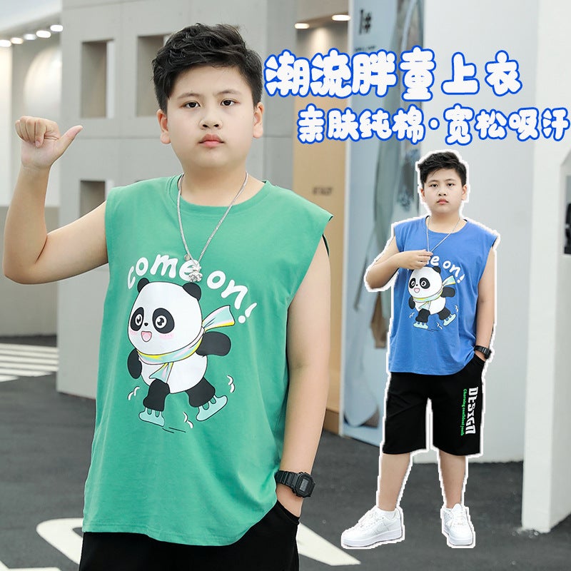 Chubby Children'S Vest Boy'S Summer Wear Thin Large Children'S Plus Size Loose Fat Boys Sleeveless Sweat-Absorbing Pure Cotton T-Shirt - Image 4