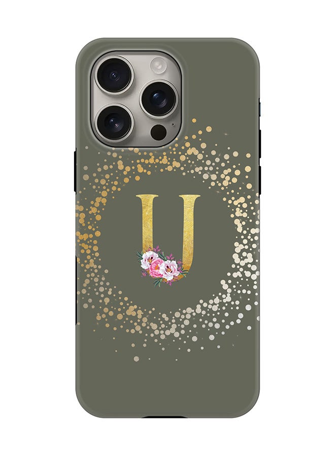 Stylizedd Tough Pro Magnetic Case for iPhone 16 Pro, Dual Layer hybrid PC + TPU Mobile Cover Matte - Custom Monogram Floral - U  (Olive Green ) - Image 1