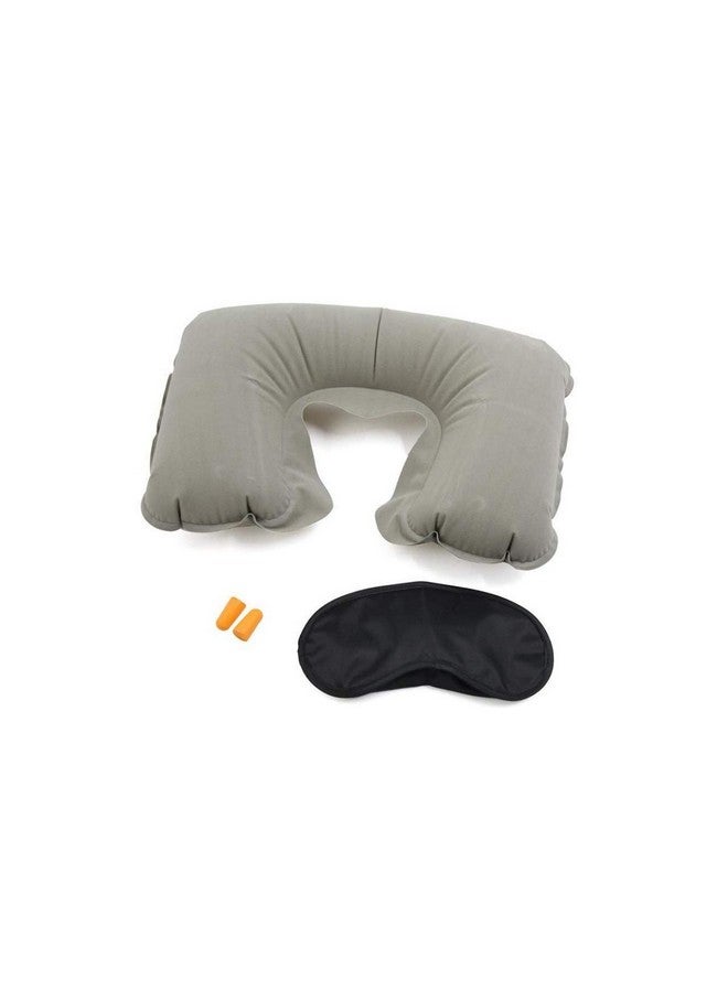 IVAR 3 in 1 Travel Set - Inflatable Neck Pillow, Eye Mask and Ear Plugs Airline Travel Kit (Grey) - Image 1
