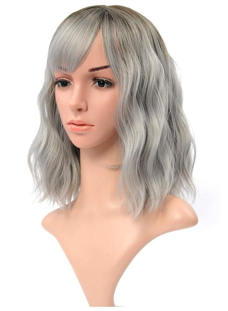 إستيل شعر مستعار مموج طبيعي مع دوي هوائية قصيرة شعر مستعار بوب للمرأة طول الكتف الباروكات مجعد مموج تأثيري شعر مستعار بوب شعر مستعار للفتيات أسود رمادي - Image 1