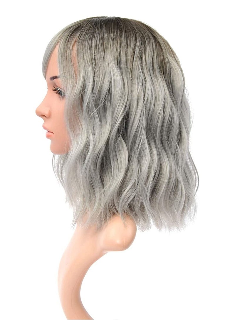 إستيل شعر مستعار مموج طبيعي مع دوي هوائية قصيرة شعر مستعار بوب للمرأة طول الكتف الباروكات مجعد مموج تأثيري شعر مستعار بوب شعر مستعار للفتيات أسود رمادي - Image 3