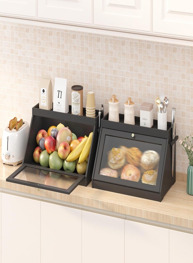 Wisuce Essentials Bamboo Bread Box with Shelf for Kitchen Counter-Large Capacity Bread Storage Container with Wavy Arcylic Transparent Door Bamboo Wooden Farmhouse Bread Box for Your House (Black) - Image 3