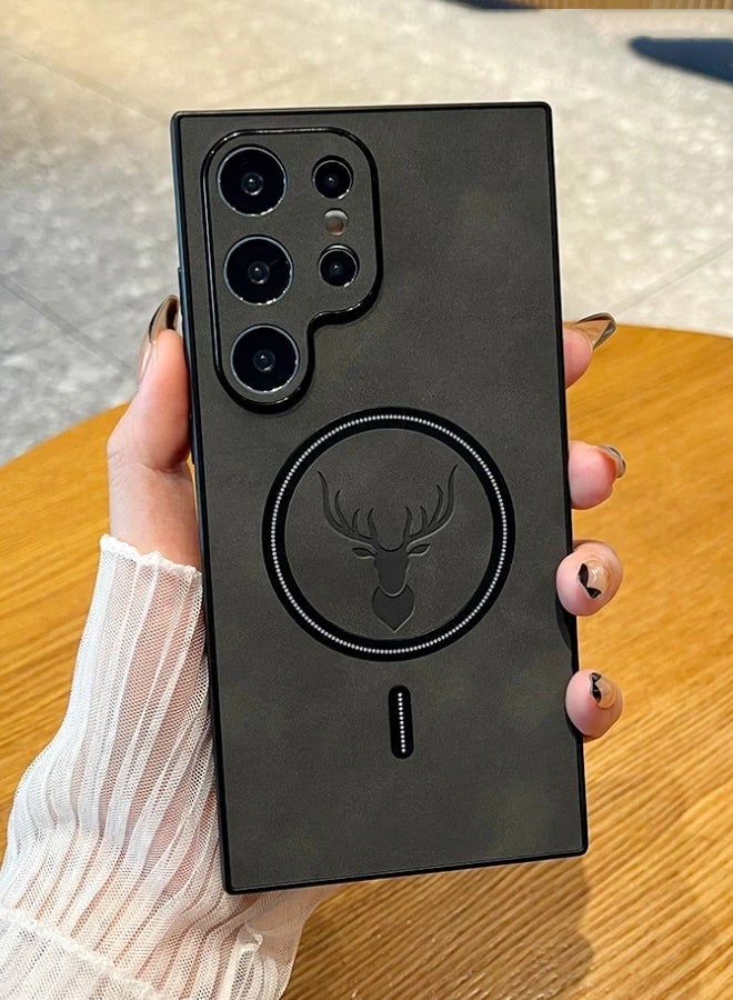 Nova future Lambskin Leather Elk Pattern Case For Samsung S23 Ultra Shockproof Magnetic For Magsafe Wireless Charge Cover Soft Faux Leather Phone Case,[Compatible with Mag-Safe] Premium Protective Cover (Grey) - Image 3