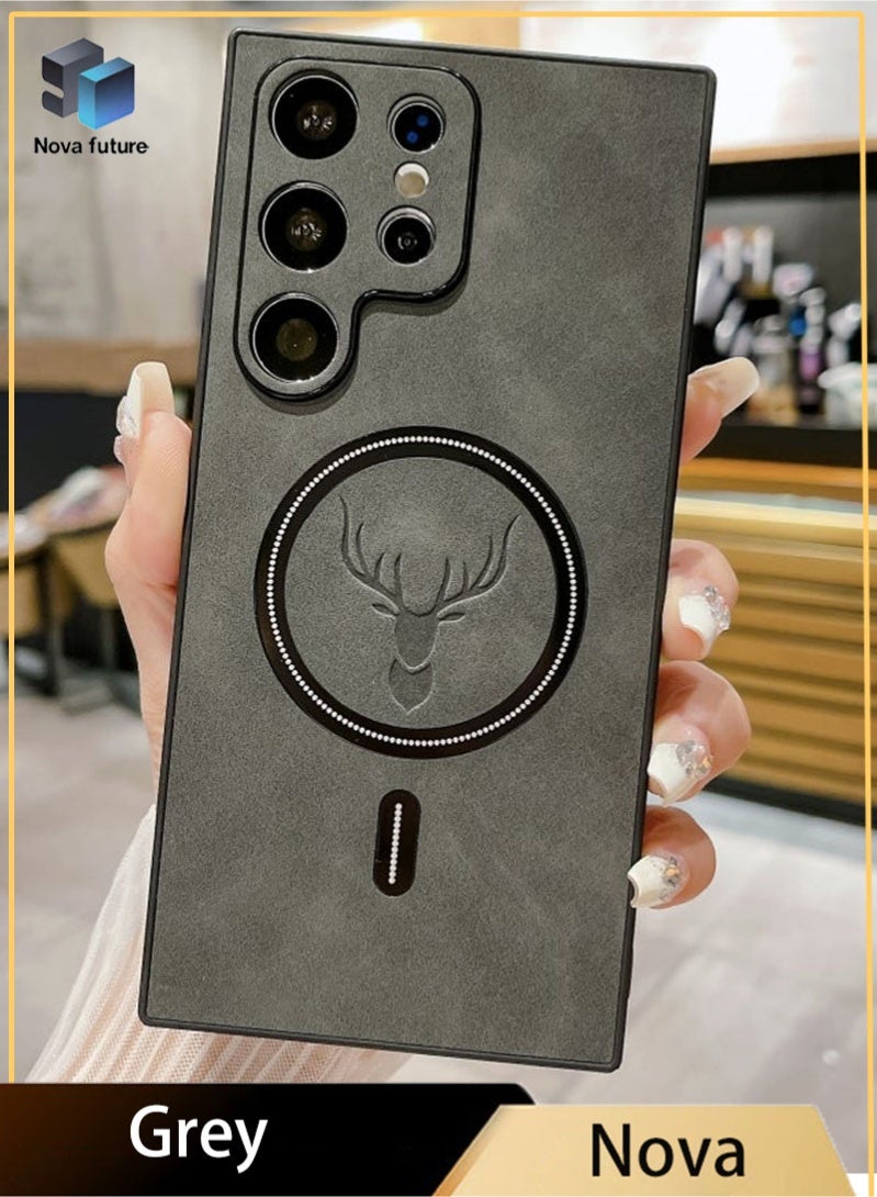 Nova future Lambskin Leather Elk Pattern Case For Samsung S23 Ultra Shockproof Magnetic For Magsafe Wireless Charge Cover Soft Faux Leather Phone Case,[Compatible with Mag-Safe] Premium Protective Cover (Grey) - Image 1