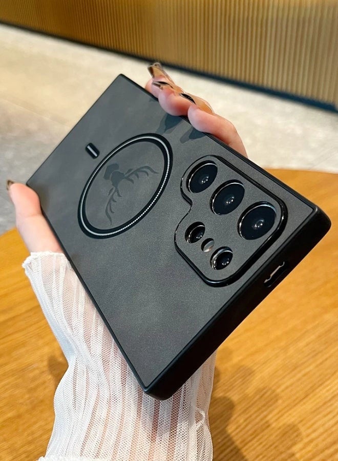 Nova future Lambskin Leather Elk Pattern Case For Samsung S23 Ultra Shockproof Magnetic For Magsafe Wireless Charge Cover Soft Faux Leather Phone Case,[Compatible with Mag-Safe] Premium Protective Cover (Grey) - Image 4