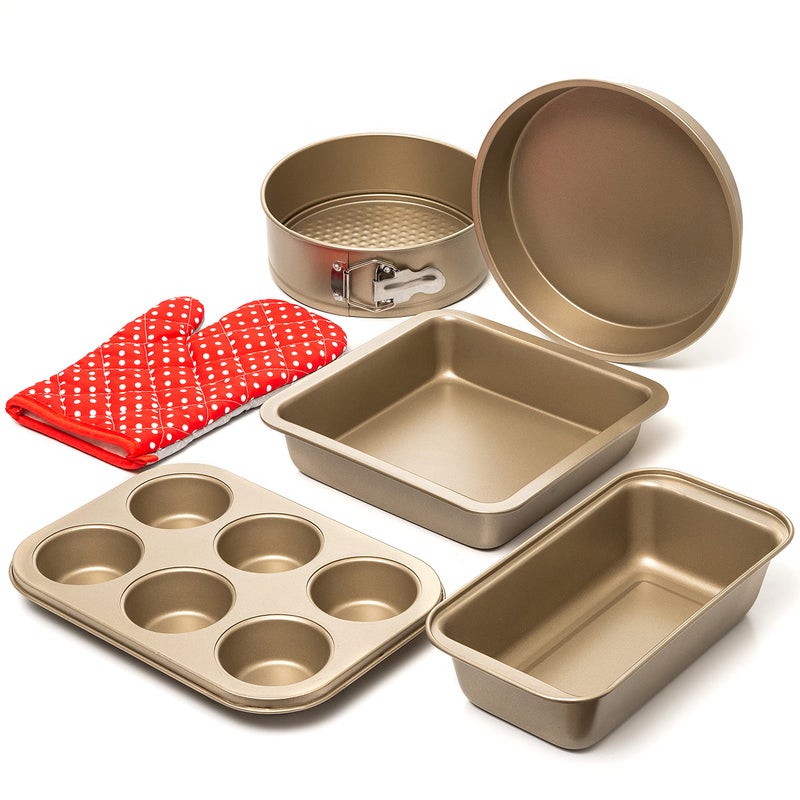Moss  Stone 5 Piece Baking Pans Set Carbon Steel NonStick PTFE Coating Oven Safe Baking Sheet Set Bakeware Set With Heat Red Glove Cookie Sheets For Baking Nonstick Set
