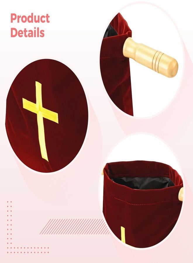 DORMIYA Velvet Church Offering Bag, Religious Offering Pouch with Wooden Handles, Elegant Cross Embroidery for Church Donations, Sturdy and Soft, 10 x 11.3 in, Ideal for Religious Events - Image 3