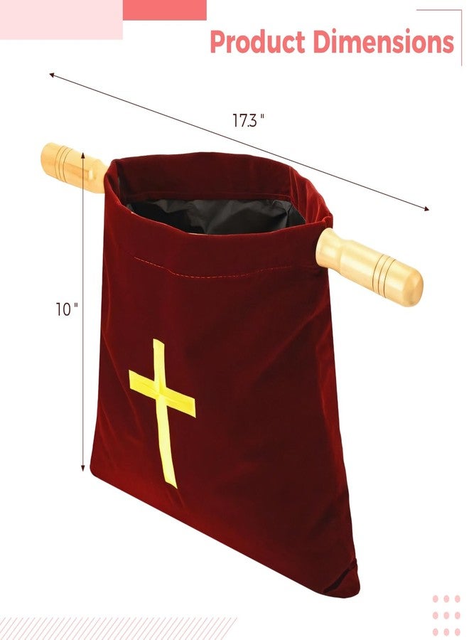 DORMIYA Velvet Church Offering Bag, Religious Offering Pouch with Wooden Handles, Elegant Cross Embroidery for Church Donations, Sturdy and Soft, 10 x 11.3 in, Ideal for Religious Events - Image 4