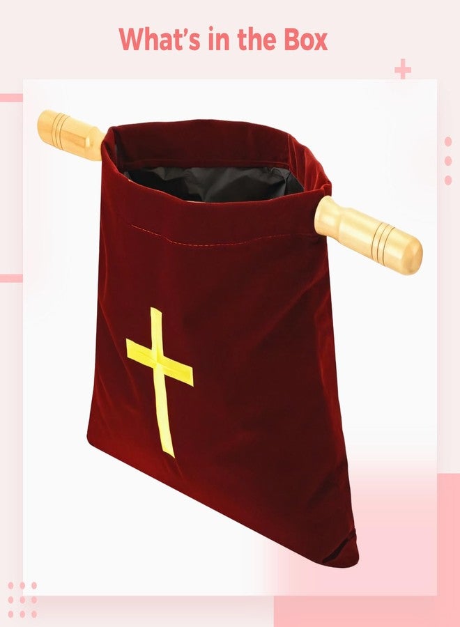 DORMIYA Velvet Church Offering Bag, Religious Offering Pouch with Wooden Handles, Elegant Cross Embroidery for Church Donations, Sturdy and Soft, 10 x 11.3 in, Ideal for Religious Events - Image 5