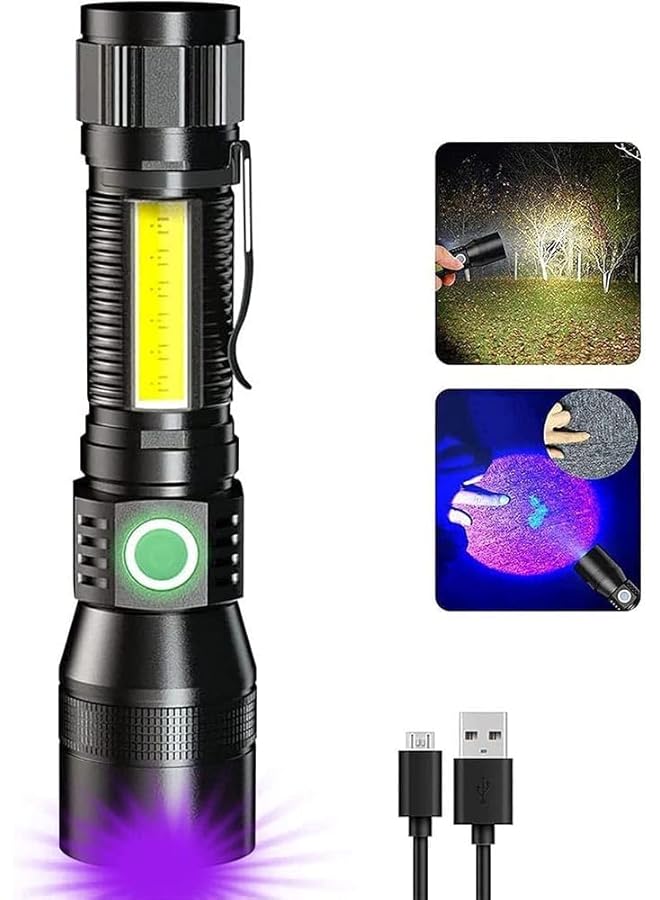 PROMASS promass UV Flashlight Black Light, 3 in 1 UV Blacklight Flashlight, 7 Modes USB Rechargeable Flashlights, UV Light Flashlight for Bed Bugs, Scorpions Hunting, Dry Stains, Camping 
