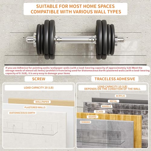 Yieach 4 Pack Acrylic Shelves for Wall Storage,No Drilling Adhesive Shelves,Clear Stick On Bathroom Wall Shelf Organizers,Plastic Floating Shelves for Perfume,Funko,Lego,Skincare,Bookshelf for Kids - Image 4