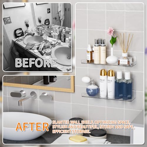Yieach 4 Pack Acrylic Shelves for Wall Storage,No Drilling Adhesive Shelves,Clear Stick On Bathroom Wall Shelf Organizers,Plastic Floating Shelves for Perfume,Funko,Lego,Skincare,Bookshelf for Kids - Image 5