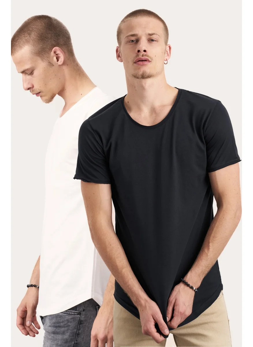 Cool Tarz Cool Style 2-Pack White-Black Sloppy Collar Loose T-Shirt