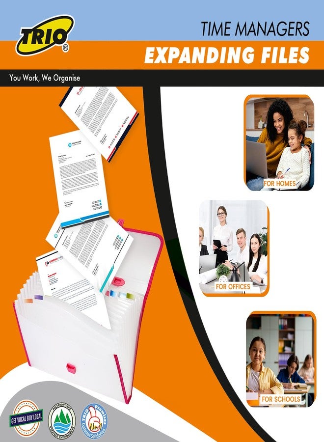 تريو حافظة ملفات ثلاثية قابلة للتوسيع، حافظة كتب قابلة للتوسيع، حافظة متعددة الأغراض للشيكات - وردي - Image 5