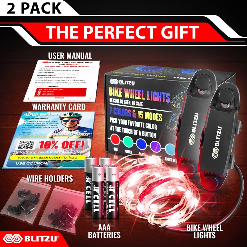 BLITZU Bike Wheel Lights, Bicycle Spoke Decorations Light for Night Riding, 2-Tire Pack 7 Colors in 1 Fun Bright Patterns, Disco LED Safety Strip Light, Bike Accessories for Kids, Boys, Girls, Adults - Image 5