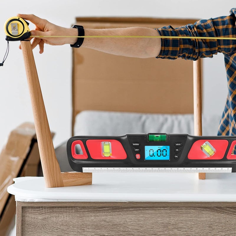 Digital Display Level Meter HW - 200 Angle Ruler with 3 Measurement Modes, 4 Strong Magnets, and Backlight - Precise ±0.1° Accuracy for Construction and Home Decoration (Red) - Image 5