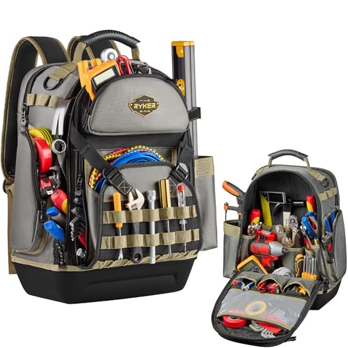 The Ryker Bag Tool Backpack, Heavy Duty Electrician Tool Bag for Contractors, Plumbers & HVAC Technicians, Professional Jobsite Gear Storage Organizer Ideal gift for Dads, Maintenance & Construction - Image 1