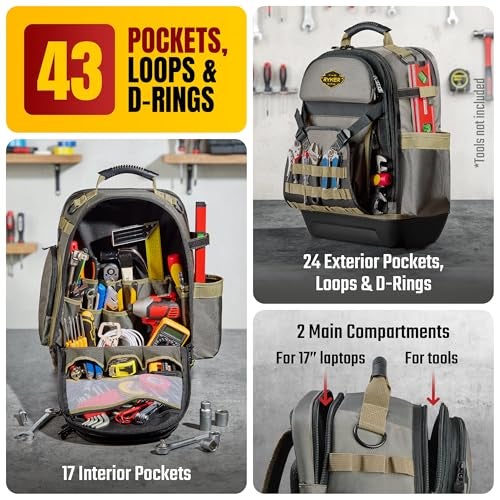 The Ryker Bag Tool Backpack, Heavy Duty Electrician Tool Bag for Contractors, Plumbers & HVAC Technicians, Professional Jobsite Gear Storage Organizer Ideal gift for Dads, Maintenance & Construction - Image 2