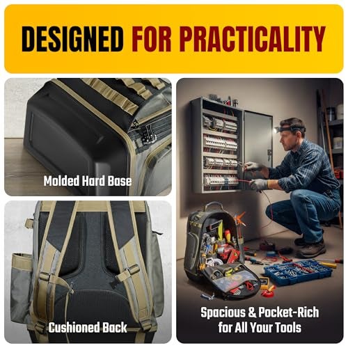 The Ryker Bag Tool Backpack, Heavy Duty Electrician Tool Bag for Contractors, Plumbers & HVAC Technicians, Professional Jobsite Gear Storage Organizer Ideal gift for Dads, Maintenance & Construction - Image 5