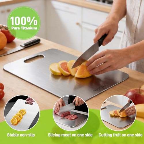 KIKIIKE Titanium Cutting Board DoubleSided 100 Pure Titanium Cutting Boards for Kitchen FoodGrade titanware chopping boards NonStick Durable and easy to clean 173 x 12 in - Image 3