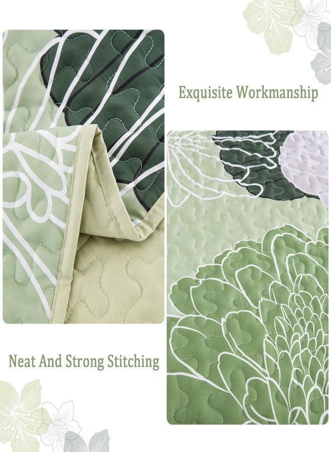 Yiran Floral Quilt Set Queen Size Sage Green Botanical Bedspreads Bedding Set 3 Pieces Lightweight Summer Coverlet with 2 Pillow Shams 96x90 Inch - Image 4