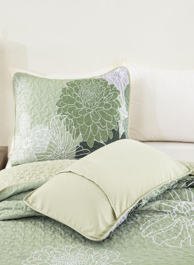 Yiran Floral Quilt Set Queen Size Sage Green Botanical Bedspreads Bedding Set 3 Pieces Lightweight Summer Coverlet with 2 Pillow Shams 96x90 Inch - Image 5