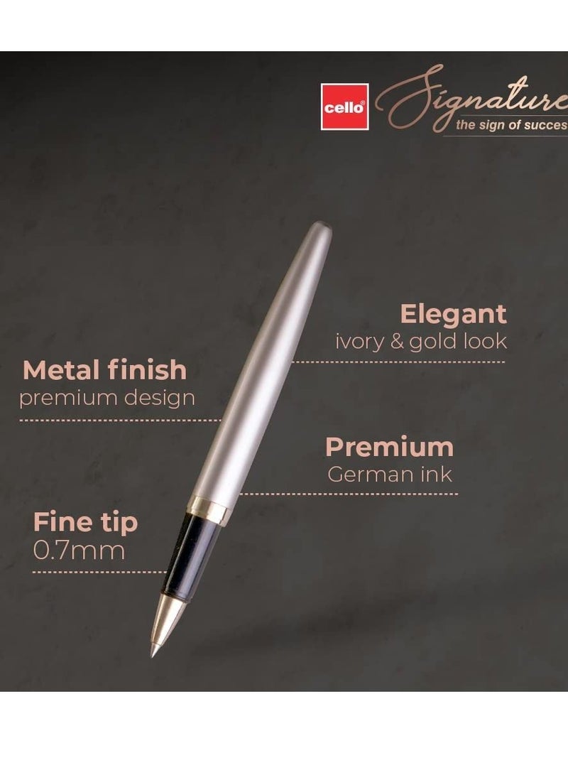 Cello Signature Crème Ivory Roller Pen Blue Ink - Image 2