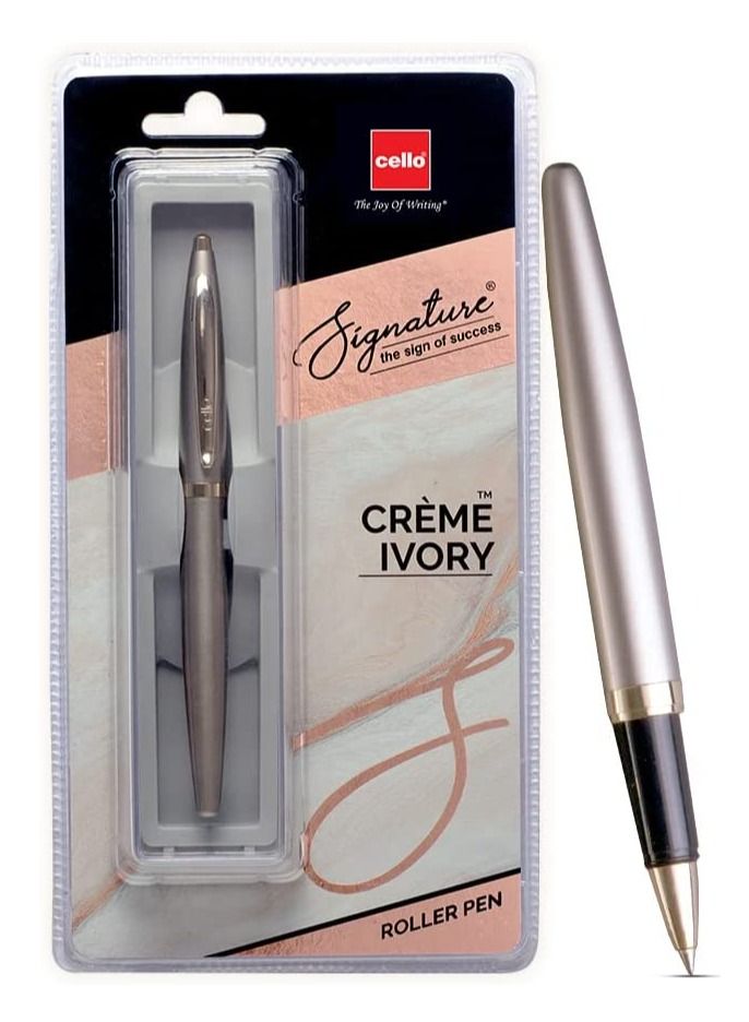 Cello Signature Crème Ivory Roller Pen Blue Ink - Image 1