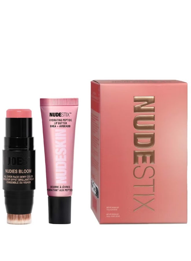 NUDESTIX Rosy Pink Glow Blush & Lip Kit - Nudies Bloom Cherry Blossom, Lip Butter Rose Sparkle - Image 1