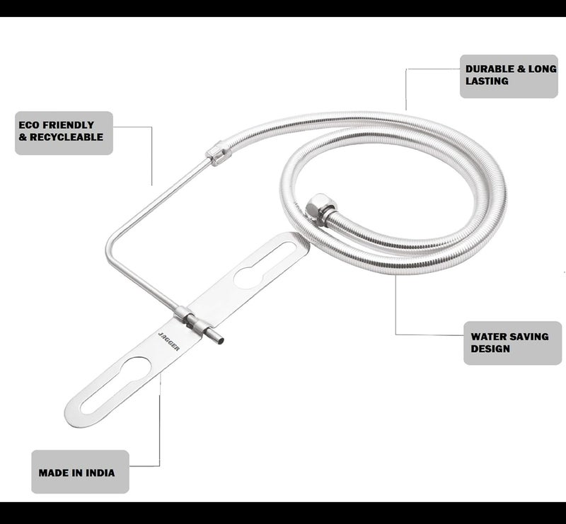JAGGER JAG207 رذاذ نفاث من الفولاذ المقاوم للصدأ 304 | رذاذ نفاث بدون استخدام اليدين لمقعد المرحاض | فضي (أمريكي، 1.5 متر) - Image 2