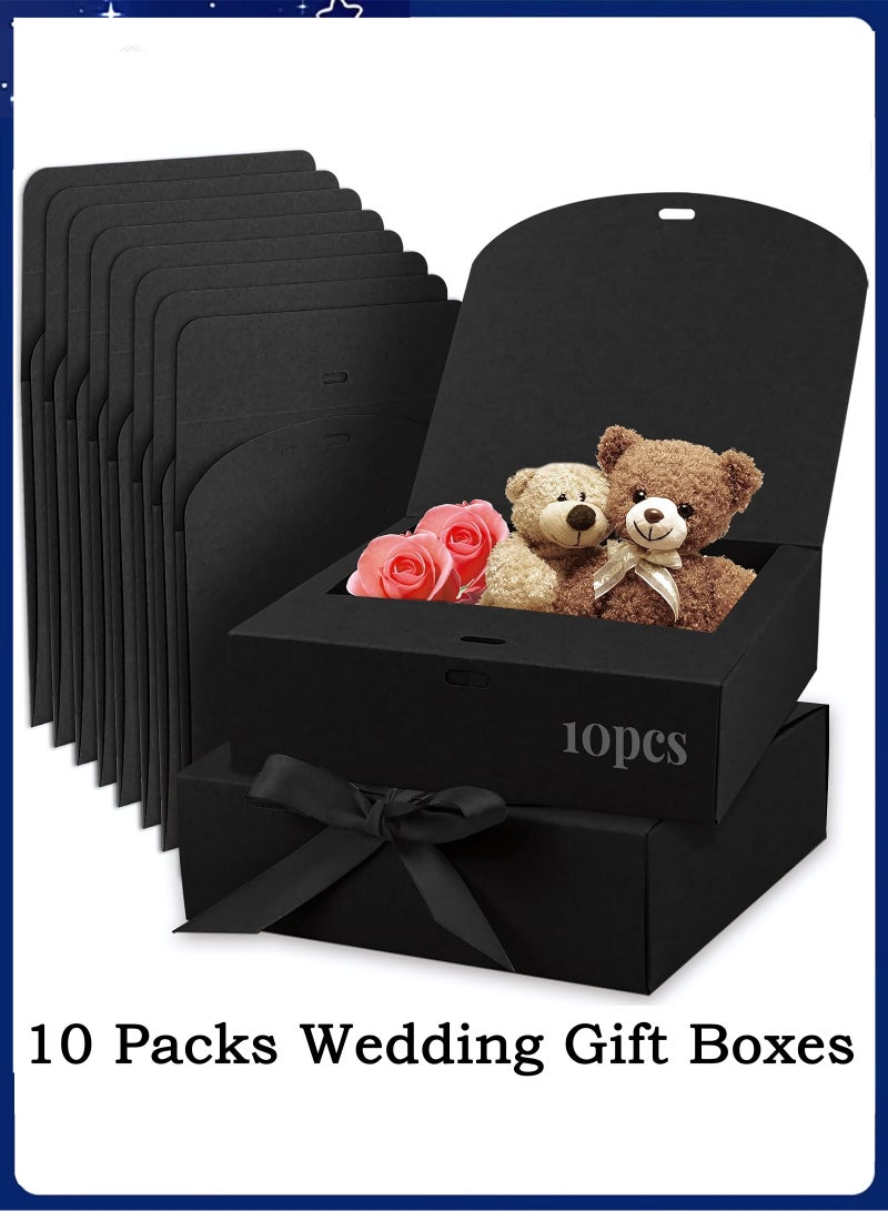 10 PCS Gift Boxes with Lids, 16.5×16.5×5cm Black Square Shaped Presentation Gift Box Easy Assembly Gift Packaging Box Party Favor Boxes with Bow Ribbon for Wedding, Packaging, Present, Birthday, Party - Image 1