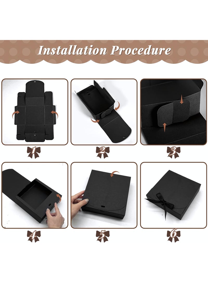 10 PCS Gift Boxes with Lids, 16.5×16.5×5cm Black Square Shaped Presentation Gift Box Easy Assembly Gift Packaging Box Party Favor Boxes with Bow Ribbon for Wedding, Packaging, Present, Birthday, Party - Image 5