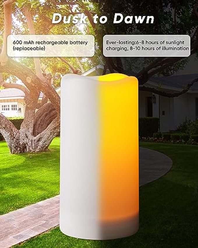 Homemory Solar Powered Candles Outdoor Waterproof, Flickering Glow, Rechargeable Candles, Solar Powered Candles for Outside, Lanterns, Sensor Only, Dusk to Dawn, Set of 3 - Image 3