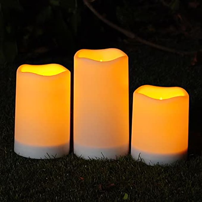 Homemory Solar Powered Candles Outdoor Waterproof, Flickering Glow, Rechargeable Candles, Solar Powered Candles for Outside, Lanterns, Sensor Only, Dusk to Dawn, Set of 3 - Image 4