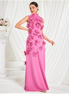 Madam Uniq Elegant Pink Dress with Stand Collar and Bowknot Floral Design for Women - Summer Collection  - Image 4