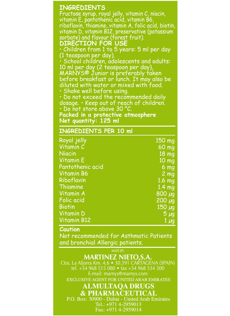MARNYS Marnys Junior Syrup - Royal Jelly & Multivitamins for Growth - Immunity & Cognitive Support - Natural Appetite Booster - 125 ml  - Image 3