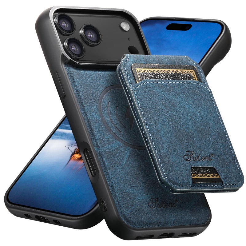 Suteni For Iphone 17 Pro Max H16 Litchi Texture Leather Detachable Wallet Back Phone Case(Blue) - Image 1
