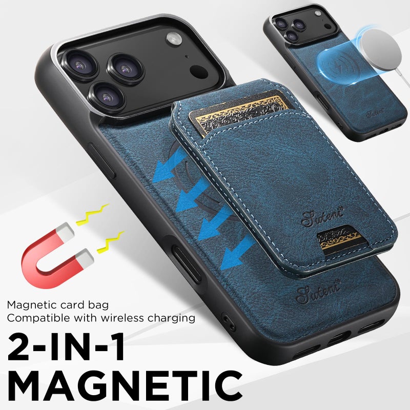 Suteni For Iphone 17 Pro Max H16 Litchi Texture Leather Detachable Wallet Back Phone Case(Blue) - Image 3