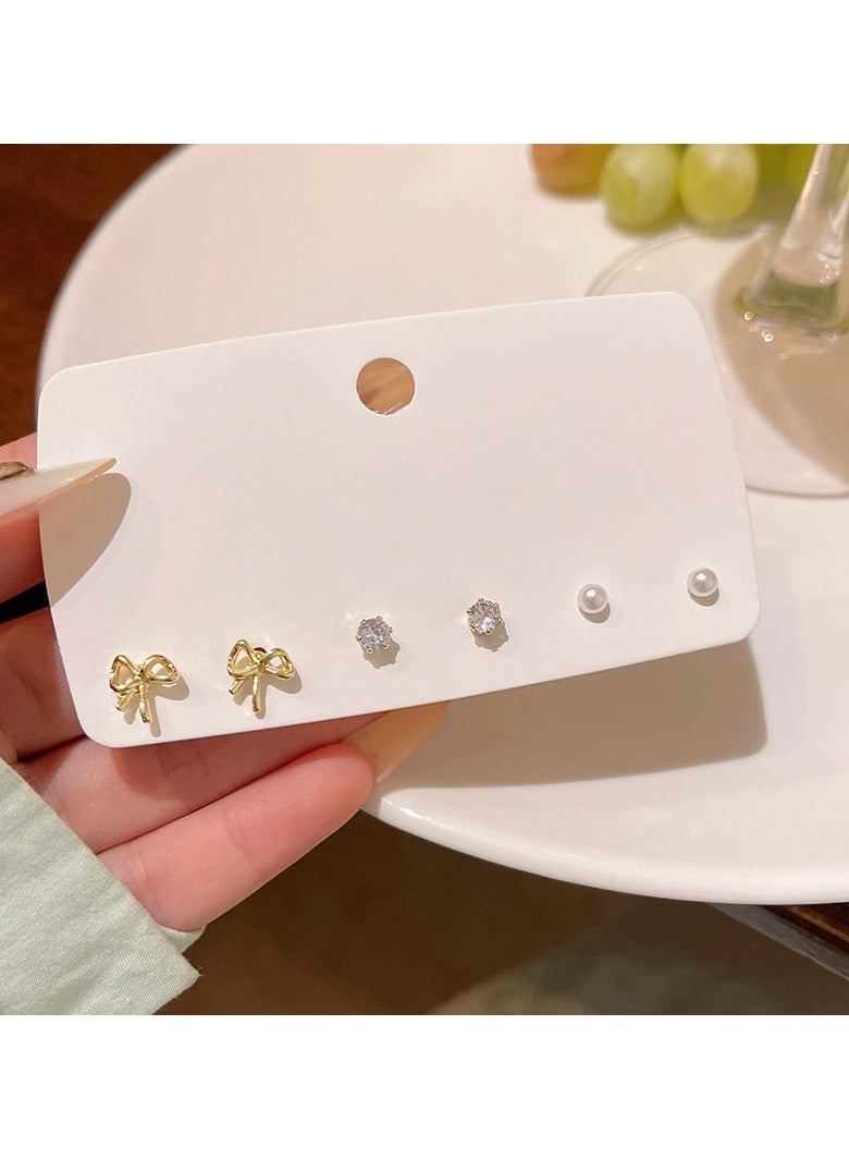 Goolsky 3-Pair Dainty Stud Earrings Set for Sensitive Ears – Bowknot & Zircon Design, Minimalist Jewelry for Girls & Students  - Image 1