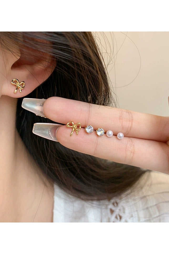 Goolsky 3-Pair Dainty Stud Earrings Set for Sensitive Ears – Bowknot & Zircon Design, Minimalist Jewelry for Girls & Students  - Image 2