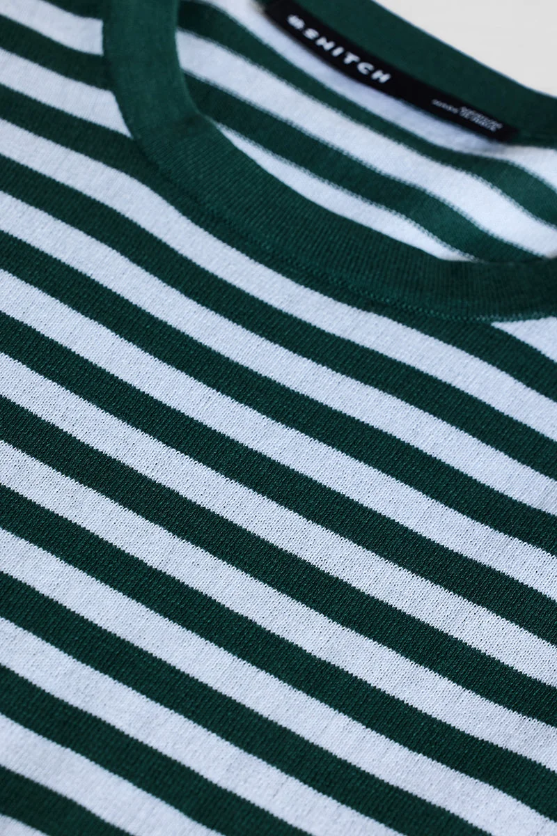 SNITCH Green Stripes Slim Fit T-Shirt